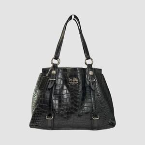 Coach Black Croc Embossed Leather Gallery Tote Shoulder Bag F1026-16157
